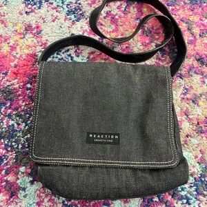 Kenneth Cole Reaction Black Denim Crossbody reversible Corduroy Messenger Bag
